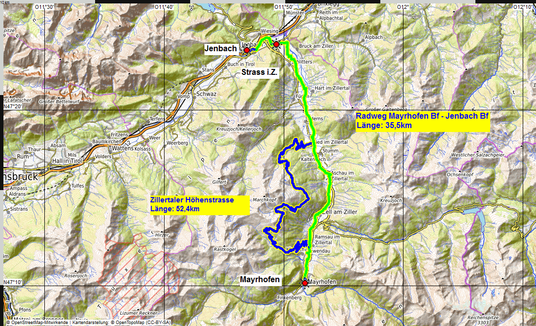 Radweg im Zillertal und Zillertaler Höhenstraße