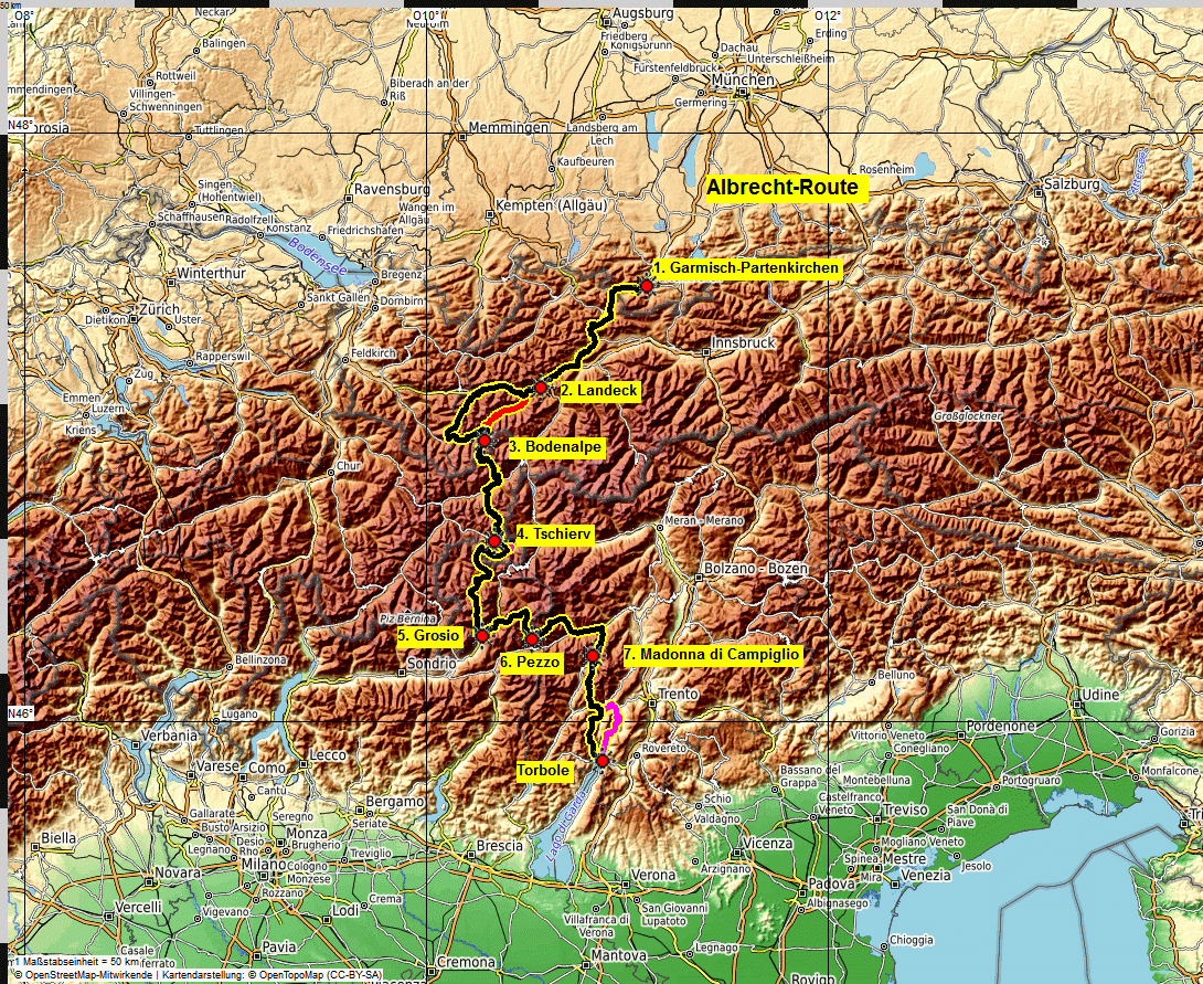 Albrechtroute aktuell Hauptroute Nebenroute versus Ur Route 2004